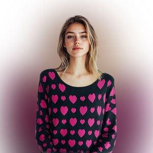 INC International Concepts Gray Pink Heart Sweater size Large cotton long sleeve